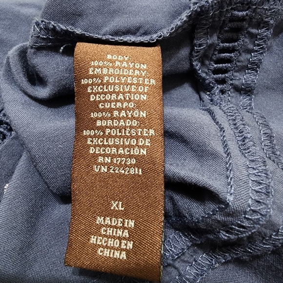 Knox Rose Blue Embroidered Boho Tunic Dress XL Bell Sleeve Peasant Mini - Picture 11 of 13